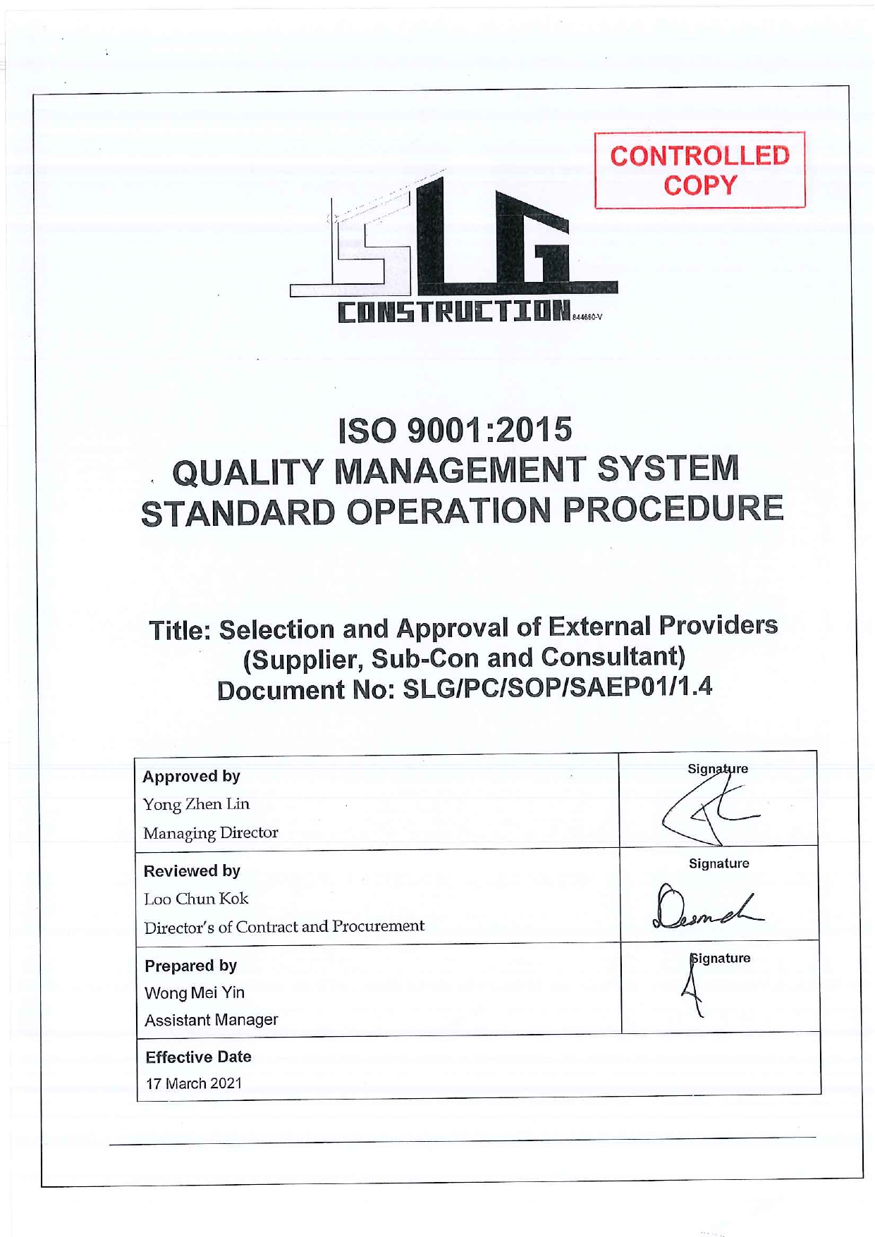 SLG-PRO-SOP Page 1
